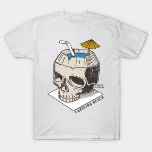 Carolina Beach, NC Summertime Vacationing Skull Drink T-Shirt